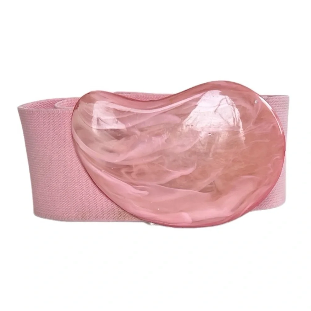 Vintage 70s 80s Pink Faux Pink Rose Quartz Stretch Belt Statement Retro